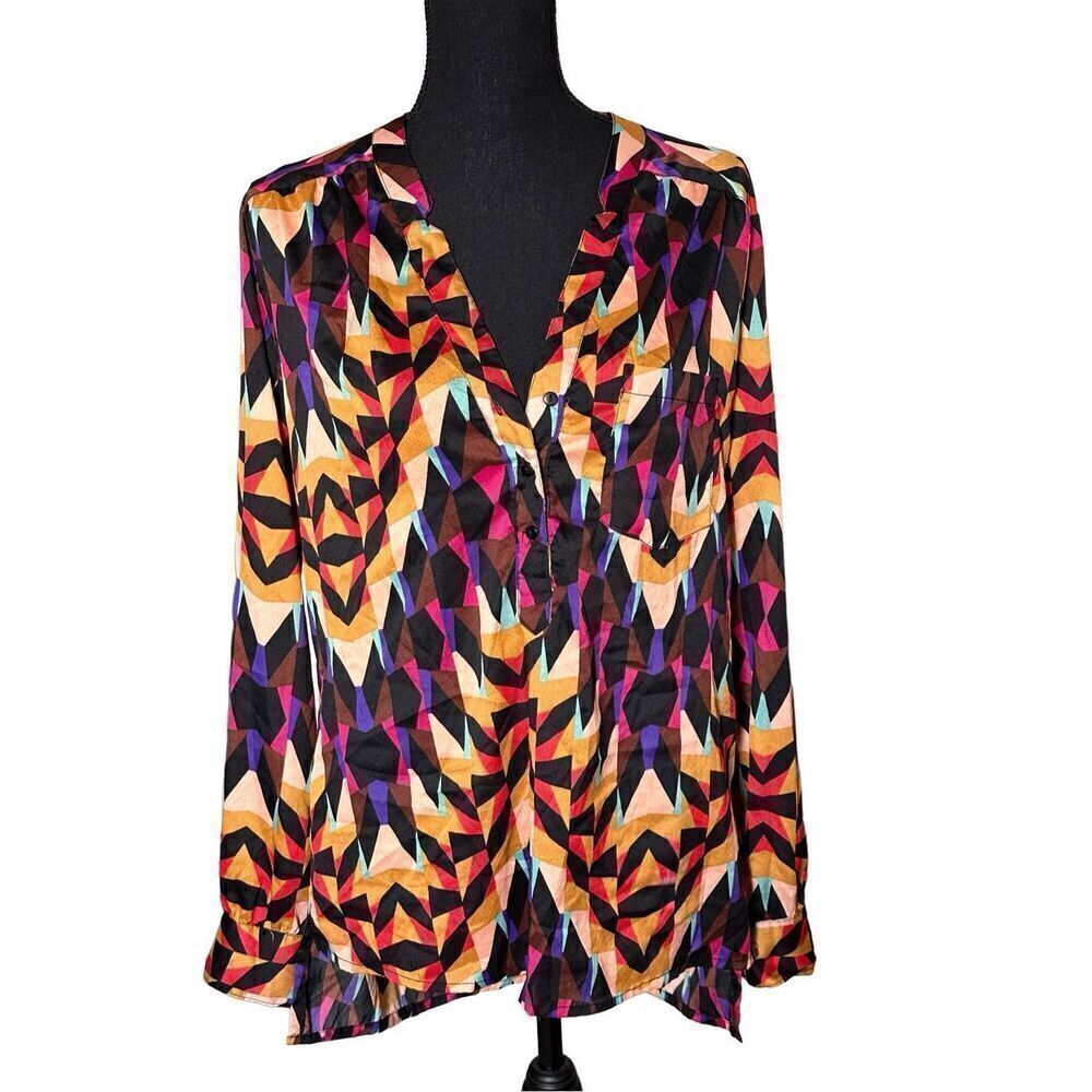 Jennifer Lauren Women’s Size Large Bohemian Geometric Print Hi Lo Tunic Top Blou
